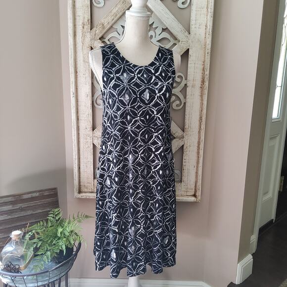 Architect Women's Small Sleeveless Flowy A-line Shift Tank Midi Dress Black Gray - Picture 1 of 7